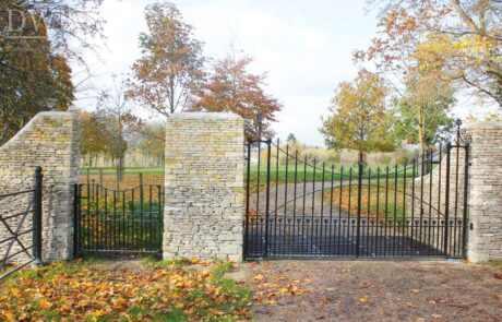traditional-ornate-decorative-finials-forged-ironwork-gates-pedestrian-estate-swellings-scrolls-donkeywell-forge